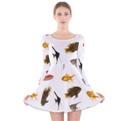 Goldfish Long Sleeve Velvet Skater Dress by BangZart