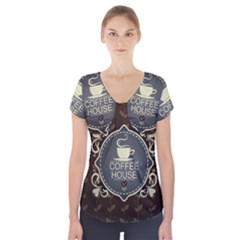 Coffee House Short Sleeve Front Detail Top by BangZart