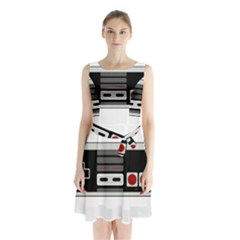 Video Game Controller 80s Sleeveless Waist Tie Chiffon Dress by Valentinaart