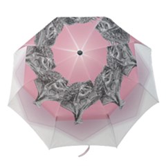 Lizard Hexagon Rosa Mandala Emblem Folding Umbrellas by Nexatart