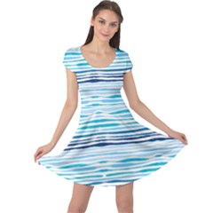 Watercolor Blue Abstract Summer Pattern Cap Sleeve Dress by TastefulDesigns