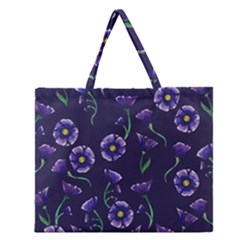 Floral Violet Purple Zipper Large Tote Bag by BubbSnugg