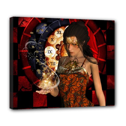 Steampunk, Beautiful Steampunk Lady With Clocks And Gears Deluxe Canvas 24  X 20   by FantasyWorld7