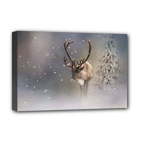 Santa Claus Reindeer In The Snow Deluxe Canvas 18  X 12  (stretched) by gatterwe