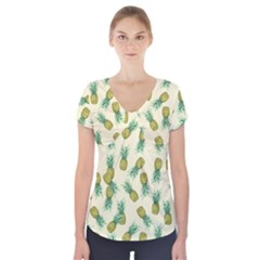 Pineapples Pattern Short Sleeve Front Detail Top by Valentinaart