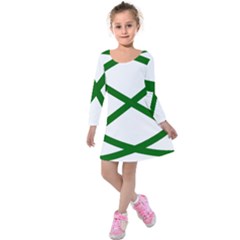 Lissajous Small Green Line Kids  Long Sleeve Velvet Dress by Mariart