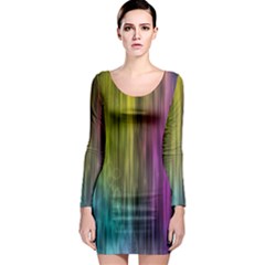 Rainbow Bubble Curtains Motion Background Space Long Sleeve Bodycon Dress by Mariart