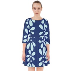 Star Flower Floral Blue Beauty Polka Smock Dress by Mariart
