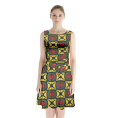African Textiles Patterns Sleeveless Waist Tie Chiffon Dress by Mariart