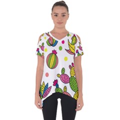 Cactus Seamless Pattern Background Polka Wave Rainbow Cut Out Side Drop Tee by Mariart