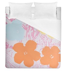 Flower Sunflower Floral Pink Orange Beauty Blue Yellow Duvet Cover (queen Size) by Mariart