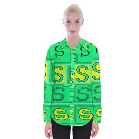 Letter Huruf S Sign Green Yellow Womens Long Sleeve Shirt by Mariart