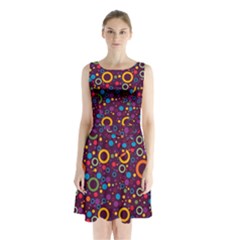 70s Pattern Sleeveless Waist Tie Chiffon Dress by ValentinaDesign