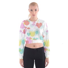 Tulip Lotus Sunflower Flower Floral Staer Love Pink Red Blue Green Cropped Sweatshirt by Mariart