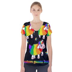 Unicorn Sheep Short Sleeve Front Detail Top by Valentinaart