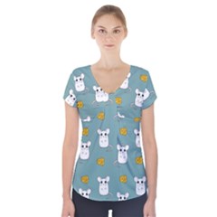Cute Mouse Pattern Short Sleeve Front Detail Top by Valentinaart
