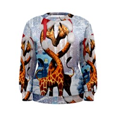 Christmas, Giraffe In Love With Christmas Hat Women s Sweatshirt by FantasyWorld7
