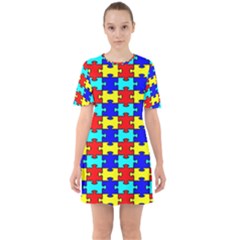 Game Puzzle Sixties Short Sleeve Mini Dress by Mariart