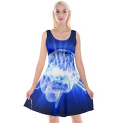 Lightning Brain Blue Reversible Velvet Sleeveless Dress by Mariart