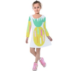 Pineapple Fruite Yellow Triangle Pink White Kids  Long Sleeve Velvet Dress by Mariart