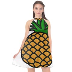 Pineapple Fruite Yellow Green Orange Halter Neckline Chiffon Dress  by Mariart
