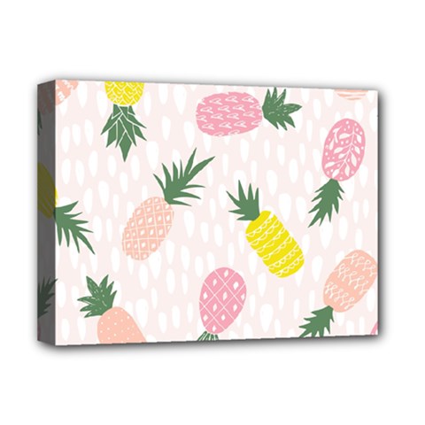 Pineapple Rainbow Fruite Pink Yellow Green Polka Dots Deluxe Canvas 16  X 12   by Mariart