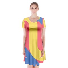 Rainbow Sign Yellow Red Blue Retro Short Sleeve V-neck Flare Dress by Mariart