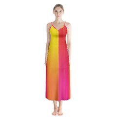 Rainbow Stripes Vertical Lines Colorful Blue Pink Orange Green Button Up Chiffon Maxi Dress by Mariart