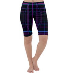 Retro Neon Grid Squares And Circle Pop Loop Motion Background Plaid Purple Cropped Leggings  by Mariart