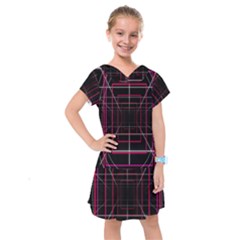 Retro Neon Grid Squares And Circle Pop Loop Motion Background Plaid Kids  Drop Waist Dress by Mariart