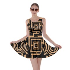 Wooden Cat Face Line Arrow Mask Plaid Skater Dress by Mariart