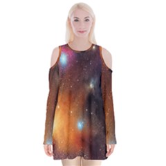Galaxy Space Star Light Velvet Long Sleeve Shoulder Cutout Dress by Mariart