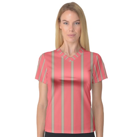 Line Red Grey Vertical V-neck Sport Mesh Tee by Mariart