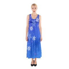 Winter Blue Snowflakes Rain Cool Sleeveless Maxi Dress by Mariart