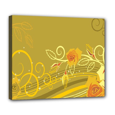 Flower Floral Yellow Sunflower Star Leaf Line Gold Deluxe Canvas 24  X 20   by Mariart