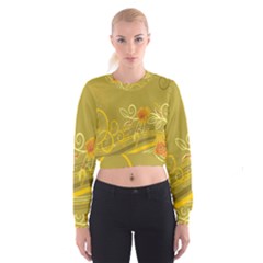 Flower Floral Yellow Sunflower Star Leaf Line Gold Cropped Sweatshirt by Mariart
