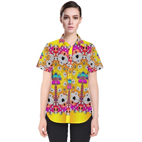 Fantasy Flower In Tones Women s Short Sleeve Shirt by pepitasart