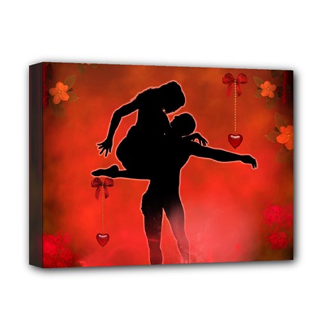 Dancing Couple On Red Background With Flowers And Hearts Deluxe Canvas 16  X 12   by FantasyWorld7