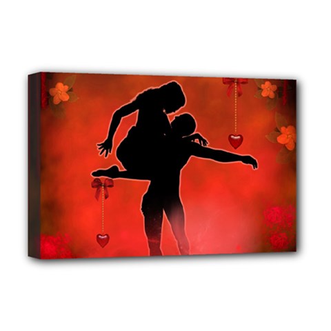 Dancing Couple On Red Background With Flowers And Hearts Deluxe Canvas 18  X 12   by FantasyWorld7