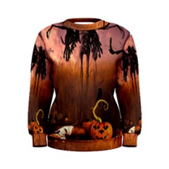 Halloween Design With Scarecrow, Crow And Pumpkin Women s Sweatshirt by FantasyWorld7