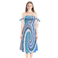 Psycho Hole Chevron Wave Seamless Shoulder Tie Bardot Midi Dress by Mariart