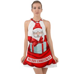Merry Christmas Santa Claus Halter Tie Back Chiffon Dress by Alisyart