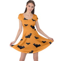 Halloween Bat Animals Night Orange Cap Sleeve Dress by Alisyart