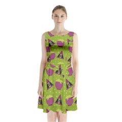 Hat Formula Purple Green Polka Dots Sleeveless Waist Tie Chiffon Dress by Alisyart