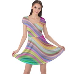 Wave Background Happy Design Cap Sleeve Dress by Celenk
