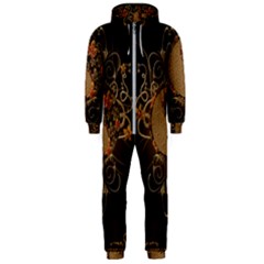 The Sign Ying And Yang With Floral Elements Hooded Jumpsuit (men)  by FantasyWorld7