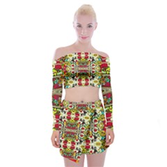 Chicken Monkeys Smile In The Floral Nature Looking Hot Off Shoulder Top With Mini Skirt Set by pepitasart