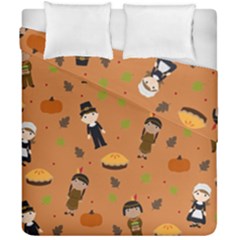 Pilgrims And Indians Pattern - Thanksgiving Duvet Cover Double Side (california King Size) by Valentinaart