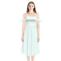 Tiffany Aqua Blue Candy Polkadot Hearts On White Shoulder Tie Bardot Midi Dress by PodArtist
