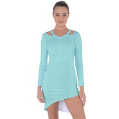 Classy Tiffany Aqua Blue Sailor Stripes Asymmetric Cut-out Shift Dress by PodArtist
